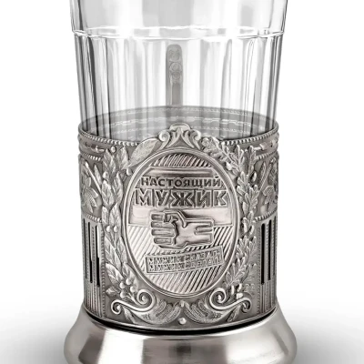 Набор для чая "Настоящий мужик (Советский)" никелированный чернением