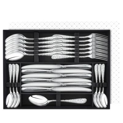 Набор столовый "Капелька" кованная: вилка, ложка, нож, чайная ложка посеребренный