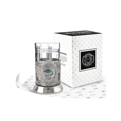 Набор д/чая никелированный с чернением и с эмалью "Миру Мир (Советский)"