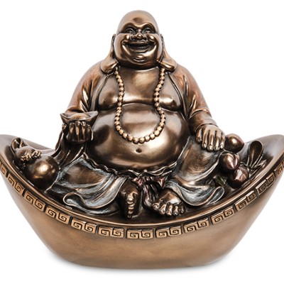 Декоративная статуэтка "Хотей на золотом слитке"