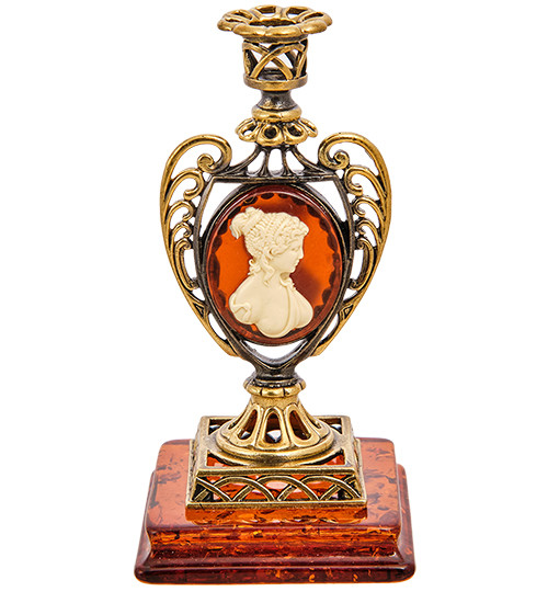 AM-2953 Подсвечник "Камея" (латунь, янтарь)