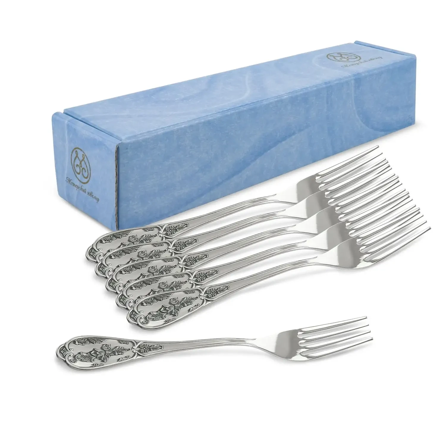 Комлект десертных вилок "Весна" из мельхиора 6 предметов с посеребрением Комлект десертных вилок "Весна" из мельхиора 6 предметов с посеребрением