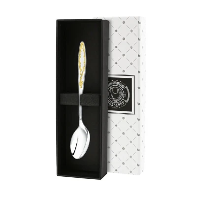 Ложка кофейная "Пламя" посеребренная с чернением