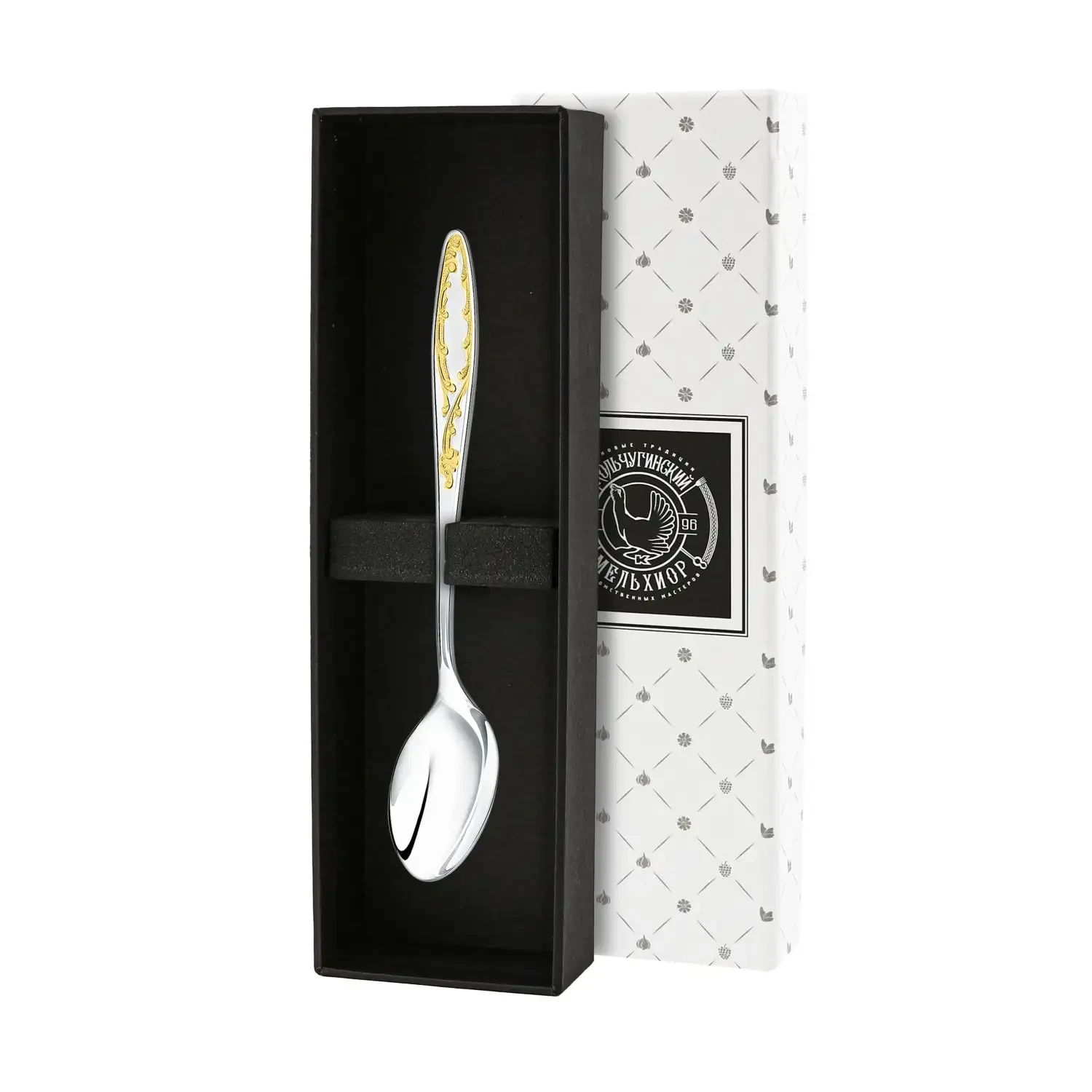 Ложка кофейная "Пламя" посеребренная с чернением