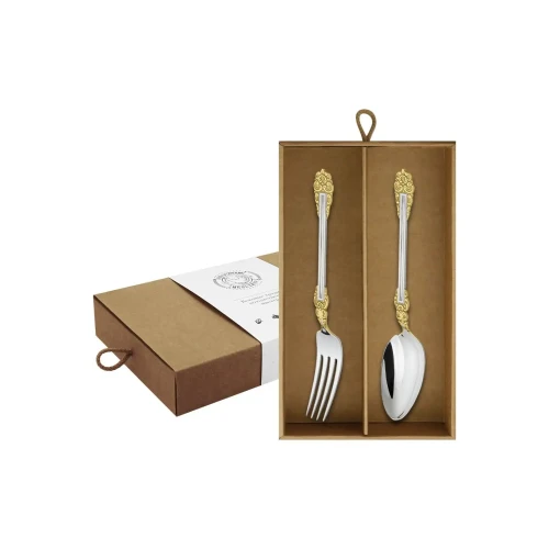 Набор столовый "Праздничный": вилка и ложка посеребренный с позолотой Набор столовый "Праздничный": вилка и ложка посеребренный с позолотой