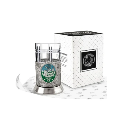 Набор д/чая никелированный с чернением и с эмалью "Охотник (Советский)"