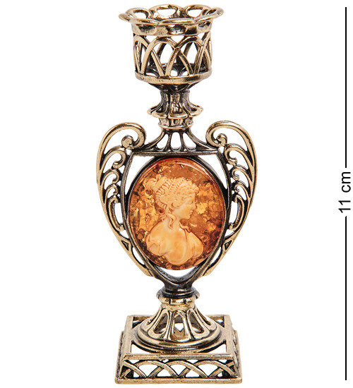 AM-2954 Подсвечник "Камея" (латунь, янтарь)