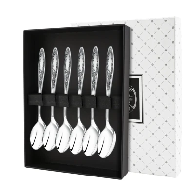 Набор кофейной ложки "Пламя" посеребренный с чернением