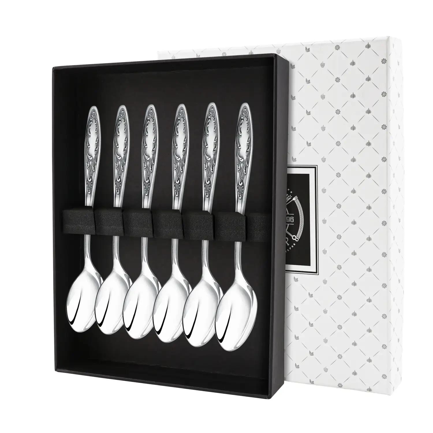 Набор кофейной ложки "Пламя" посеребренный с чернением