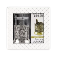 Набор для чая "Русское чаепитие (новая пластина)" никелированный с чернением с чаем