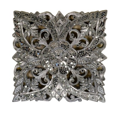 Панно квадратное "цветок" h30 L30 см/ цвет серебряный