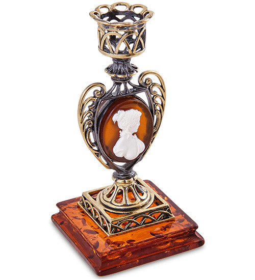 AM-2955 Подсвечник "Камея" (латунь, янтарь)
