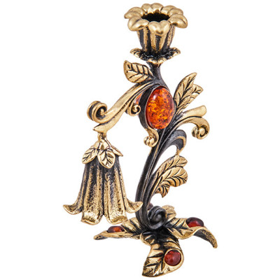 AM-3910 Подсвечник "Колокольчик" (латунь, янтарь)