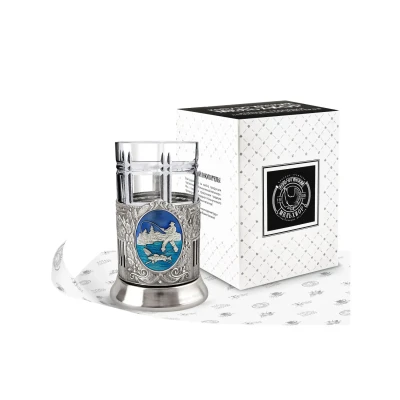 Набор д/чая никелированный с чернением и с эмалью "Рыбак (Советский)"