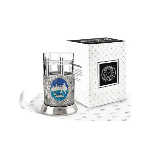 Набор д/чая никелированный с чернением и с эмалью "Рыбак (Советский)"