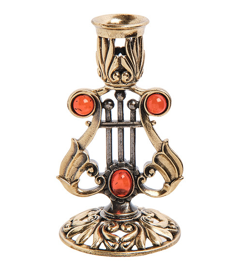 AM-2972 Подсвечник "Арфа" (латунь, янтарь)