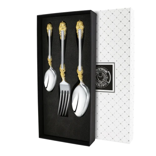 Набор столовый "Праздничный": вилка, ложка, чайная ложка посеребренный с позолотой. Набор на 1 персону. Набор столовый "Праздничный": вилка, ложка, чайная ложка посеребренный с позолотой. Набор на 1 персону.