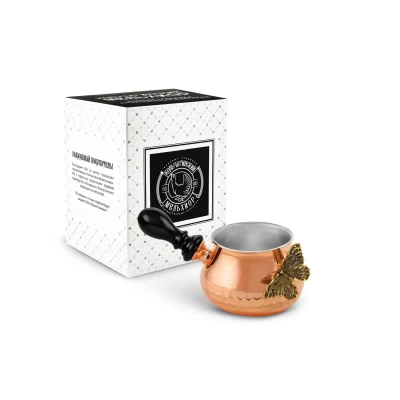 Молочник к турке для кофе "Бабочки" медный с лужением с чернью кованный