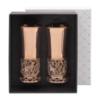 Набор стопок "Зайцы" медный М1 с чернью 2 предмета