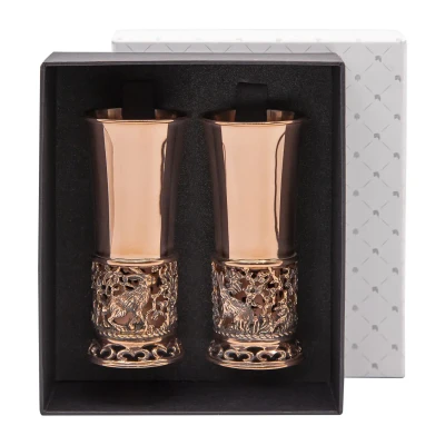 Набор стопок "Зайцы" медный М1   с чернью 2 предмета