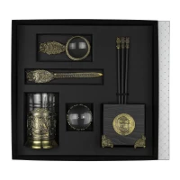 Набор канцелярский "Сова" латунный с чернением 8 предметов (карандашница круглая)