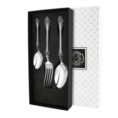 Набор столовый "Праздничный": вилка, ложка, чайная ложка посеребренный с чернением