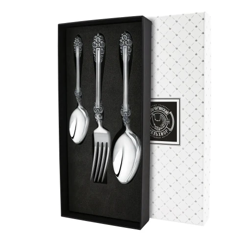 Набор столовый "Праздничный": вилка, ложка, чайная ложка посеребренный с чернением Набор столовый "Праздничный": вилка, ложка, чайная ложка посеребренный с чернением