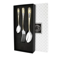 Набор столовый №1: вилка, ложка, чайная ложка посеребренный с позолотой