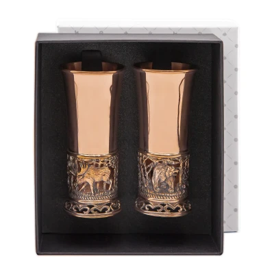 Набор стопок "Лось" медный М1 с чернью 2 предмета