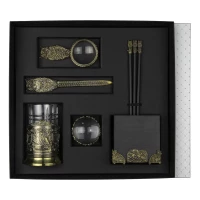 Набор канцелярский "Сова" латунный с чернением 8 предметов (карандашница с эмалью)