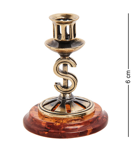 AM-2976 Подсвечник "Доллар" (латунь, янтарь)