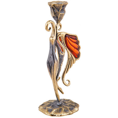 AM-3913 Подсвечник "Мотылек" (латунь, янтарь)