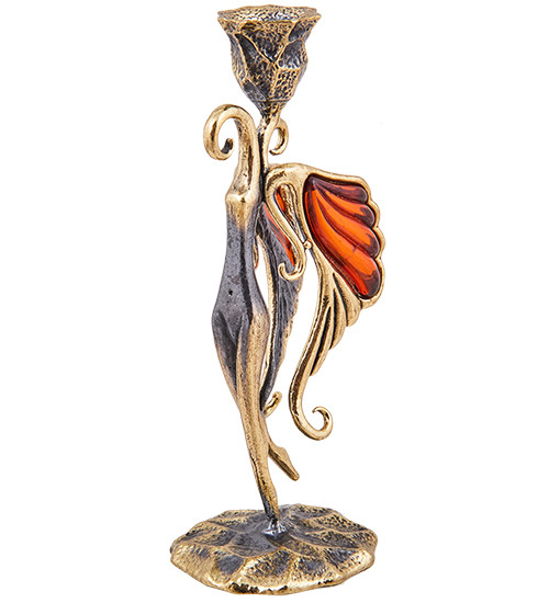 AM-3913 Подсвечник "Мотылек" (латунь, янтарь)