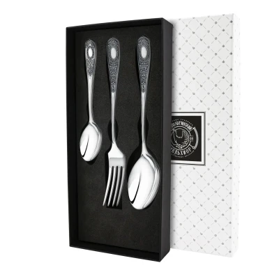 Набор столовый №1: вилка, ложка, чайная ложка посеребренный с чернением