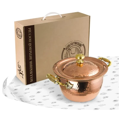 Кастрюля 2л медная с лужением кованая с крышкой "КМ"