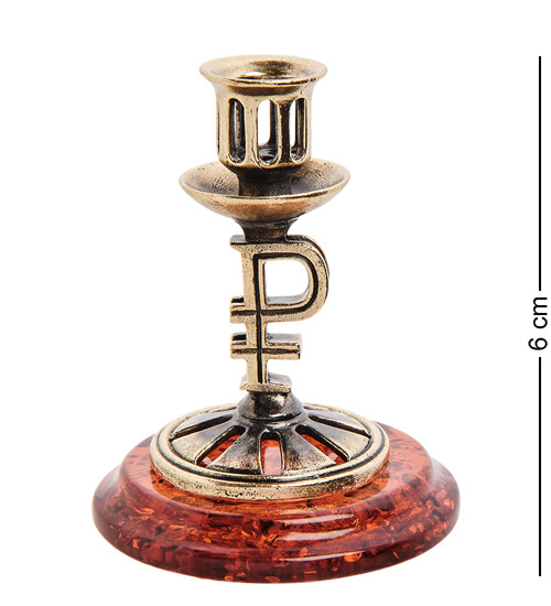 AM-2977 Подсвечник "Рубль" (латунь, янтарь)