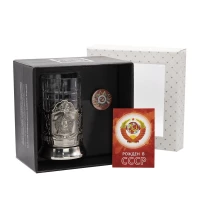 Набор для чая "Орден Победы Герб СССР" никелированный с чернением с открыткой и значком