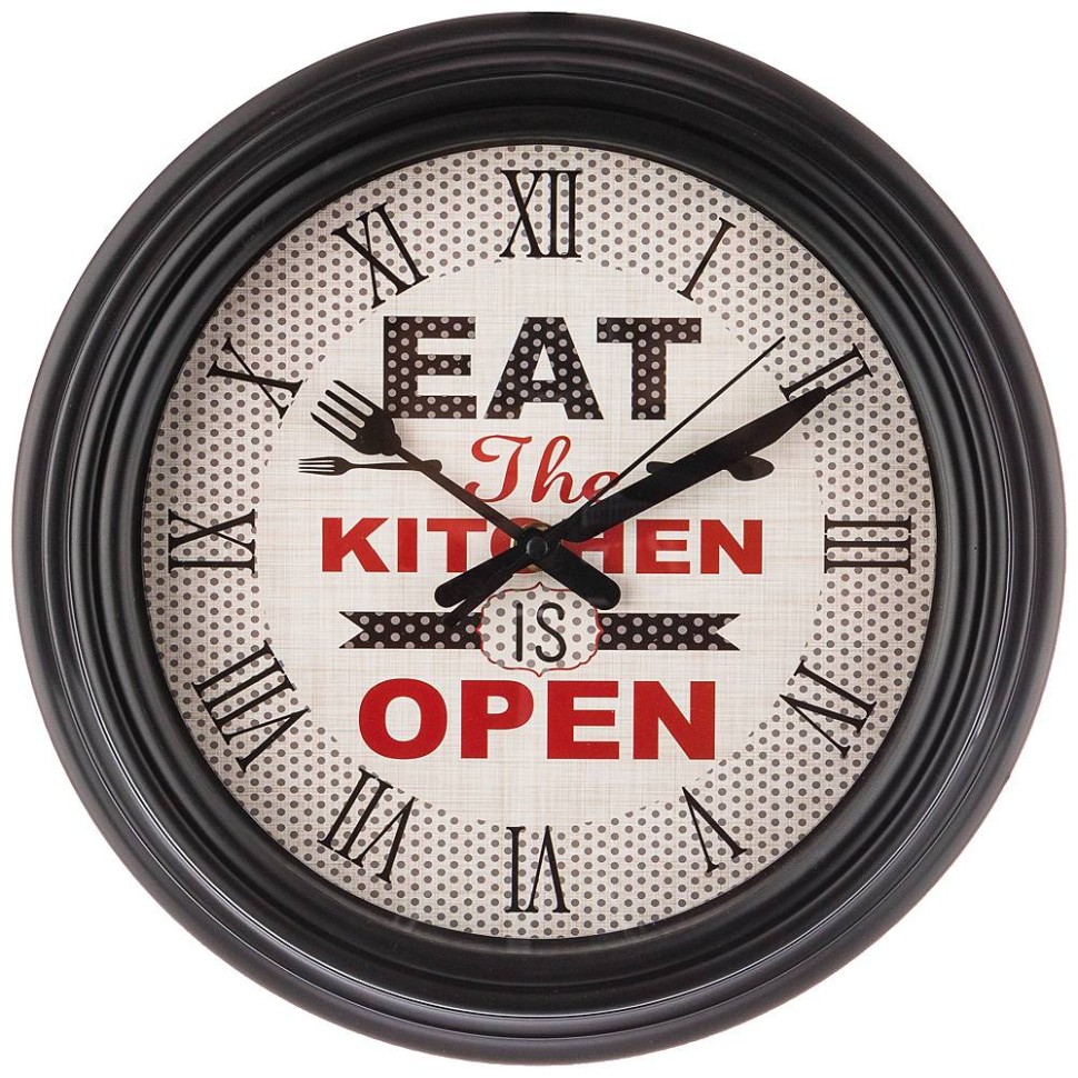 ЧАСЫ НАСТЕННЫЕ КВАРЦЕВЫЕ "CHEF KITCHEN"  ДИАМЕТР=31 СМ. ДИАМЕТР ЦИФЕРБЛАТА=22,5 СМ. ЦВЕТ:ЧЕРНЫЙ (КОР