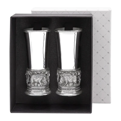 Набор стопок "Кабаны" посеребренный полированный с чернением