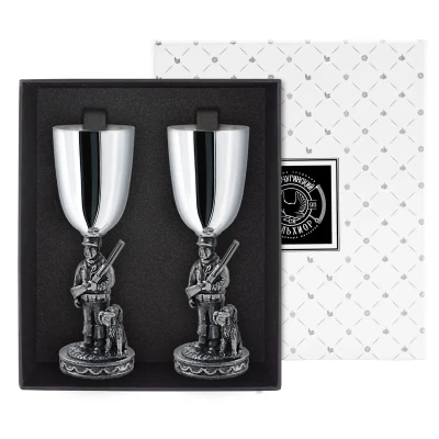 Набор рюмок "Охотник" посеребренный полированный с чернением Набор рюмок "Охотник" посеребренный полированный с чернением