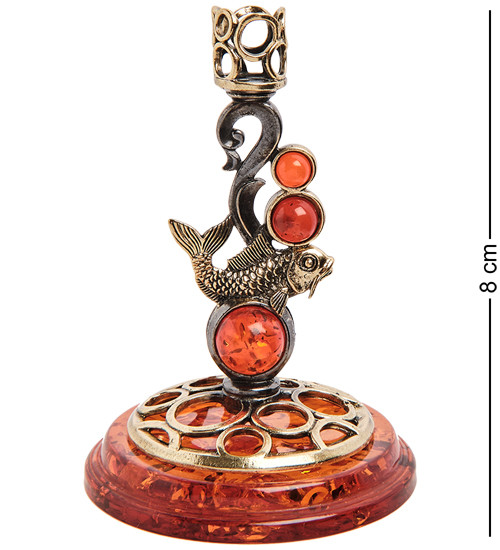 AM-2979 Подсвечник "Золотой карп" (латунь, янтарь)