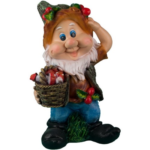 Декоративная садовая фигурка "Гном с корзинкой мухоморов"