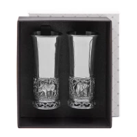 Набор стопок "Лось" посеребренный полированный с чернением