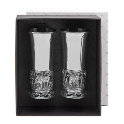 Набор стопок "Лось" посеребренный полированный с чернением