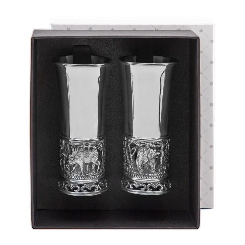 Набор стопок "Лось" посеребренный полированный с чернением