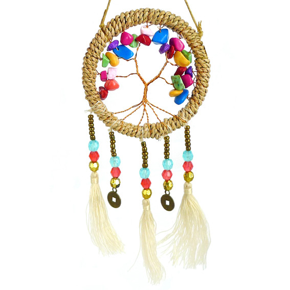 Ловец снов с натуральными камнями 14см, d.6см