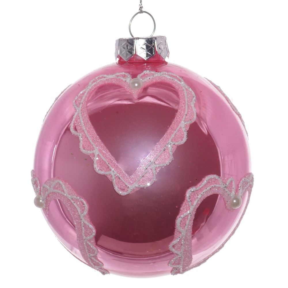Украшение новогоднее Шар "Розовое сердце", D 8 см, L8 W8 H8 см