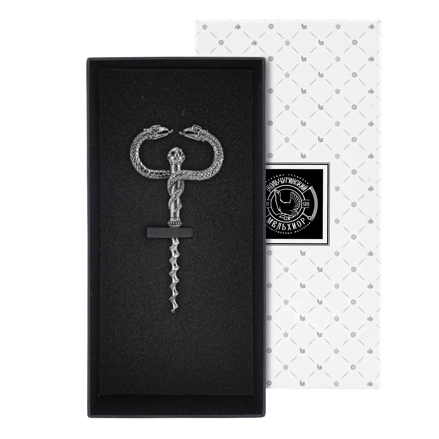 Штопор "Змея" посеребренный полированный с чернением