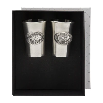 Набор стопок "Рыбацкий "Окунь и Лещ" посеребренный полированный с чернением