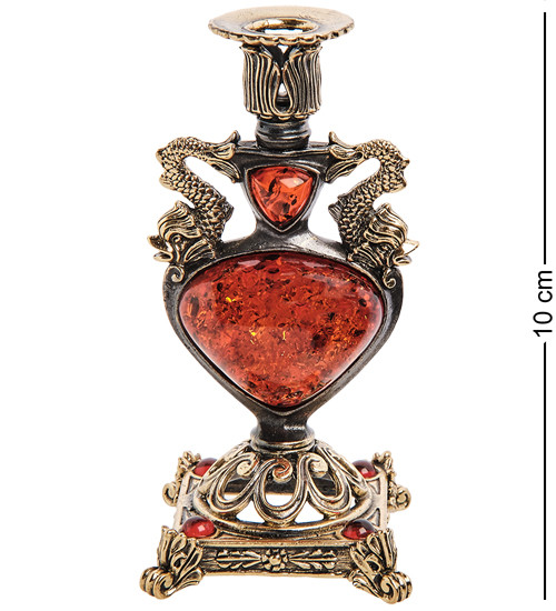 AM-2982 Подсвечник "Индийский" (латунь, янтарь)